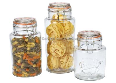 China Promotional  Glass Storage Canisters with chromed clamp and airtight  lids food grade for sale