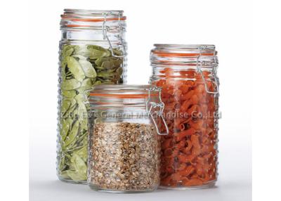 China OEM Clear airtight glass canisters , glass food storage jars with lids for kitchen for sale