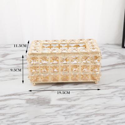 China New CLASSIC Home Decorative Container Luxury Gold Facial Massager Car Holders Covers Metal Crystal Tissue Box Glass Paper Fake Stones for sale