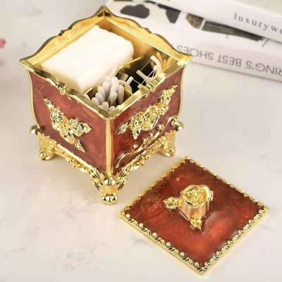 China European Luxury Viable High-end Stand Holder Cotton Cotton Dispenser Cosmetic Storage Box With Lid With 3 Compartments for sale