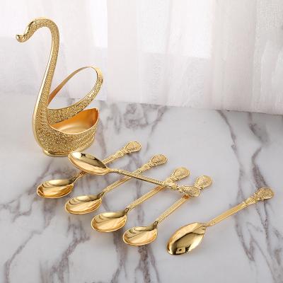 China New Design Swan Pattern Silver Zinc Alloy Cygnus Salad Dessert Viable Kitchenware Forks Teaspoon Cake Tableware for sale