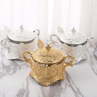 China OEM Private Label Acceptable European Style Royal Glass Alloy Seasoning Jar for sale