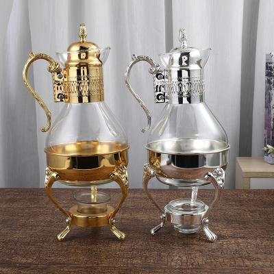 China New Middle East Style Handmade Arabic Coffee Jug Glass Carafe Luxury Gold Color Handmade Pots for sale