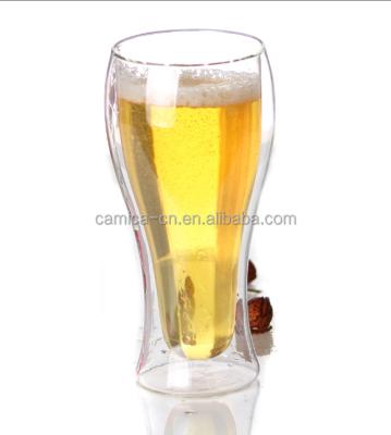 China Double Wall Hand Glass 420ML Double Wall Blown Beer Glass; Drinking glass for beer for sale