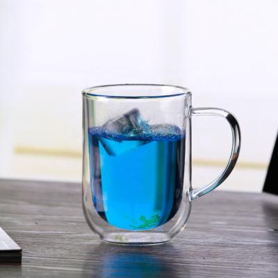 China 2017 viable hot sale borosilicate glass tumblers / double wall glass mug with handle for sale