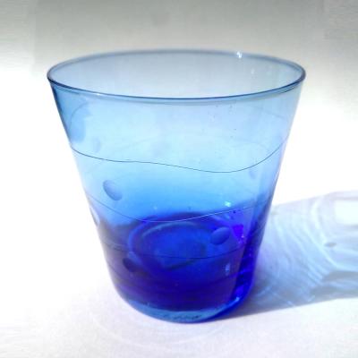 China CLASSIC Round Shaped Blue Color Glass Mug With Ripple And Color Glass Point / Tumbler For Water for sale