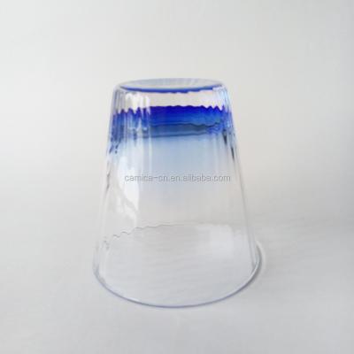 China Modern wide mouth and narrow undercurrent glass with blue color / blue color glass tumbler with thick bottom for sale