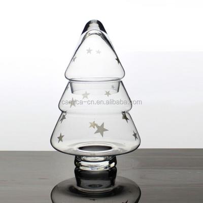 China China Hand Blown Christmas Tree Shape Glass Jar With Lid for sale