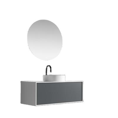 China TNS 0111C Modern Luxury Wall Mounted Invisible MDF Sewer Basin Cabinet With LED Mirror Bathroom Vanity Supplier for sale