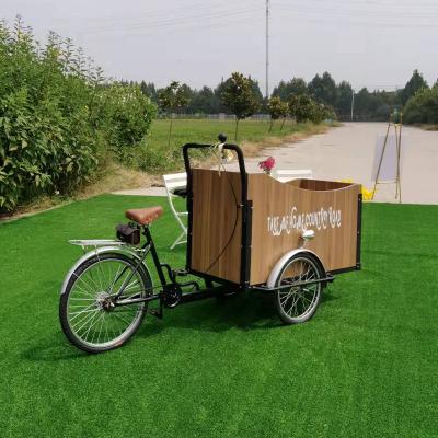 China China Front Loading 3 Wheel Mini Wooden Cargo Delivery Bike Pedal Three Wheel Family Two Wheel Tricycle Cargo E Bike Trailer Price Te koop