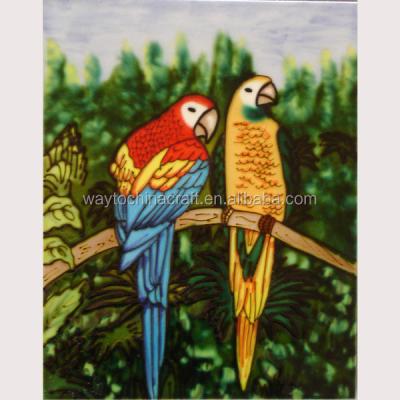 China Europe Hand Painted Ceramic Wall Tiles Hanging Parrot Decoration for sale