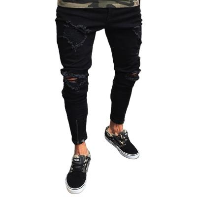 China Hot Sales QUICK DRY Fashion Pants Styles Black Ripped Elastic Zipper Men's Feet Pants Jeans Skinny Fit Men Cropped Jeans Cool Guy Jeans for sale