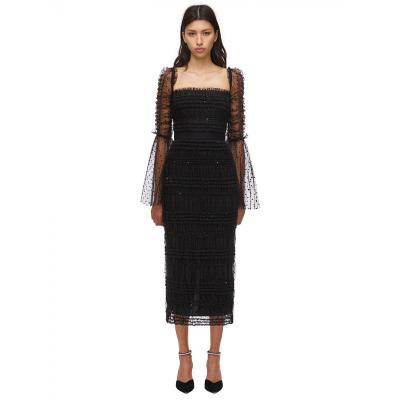 China New Arrival Dry Cleaning Women's Dress 2021 Black Dot Mesh Midi Dress Casual Elegant for sale