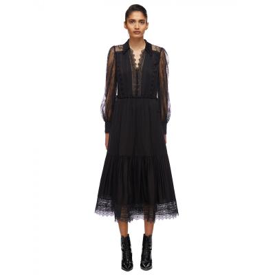 China 2021 New Arrival Dry Cleaning Women's Black Lace Trimmed Midi Dress Elegant Casual Dress for sale