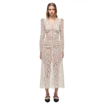 China Dress Dresses 2021 Dry Cleaning New Arrival Women's White Embellished Rope Lace Midi Casual Elegant Casual Dress for sale