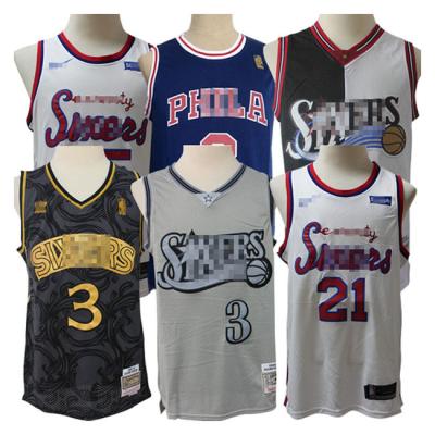 China The No. 76s Breathable Jersey Retro Mesh 76s 3 Iverson Embroidered Manganese Basketball Uniform Vest Plus Size Top For Men. for sale