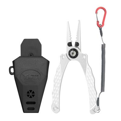 China New Durable 2021 Aluminum Fishing Pliers For Cutting Braid Line Remove Hooks With Sheath And 7in Lanyard for sale