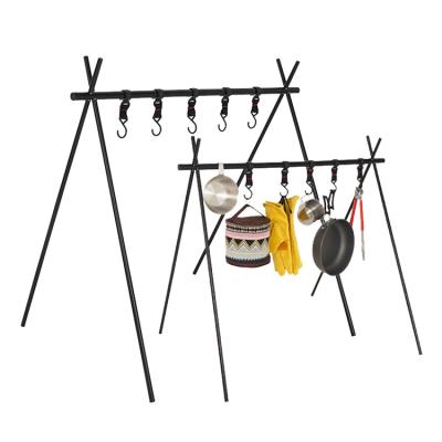 China Alu alloy outdoor camping tool triangle pot holder cookware storage rack foldable hanging hook hanger large 6.5*8*46cm for sale