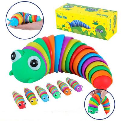 China Eye/no eyes hot finger slug relaxing multicolored stress hinged worm snails rainbow for sale