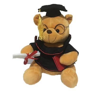 China Custom Plush Dolls Wear Doctor Costume Wear With Hat Black Frame Glass Graduation Bear Plush Toy For Gifts for sale