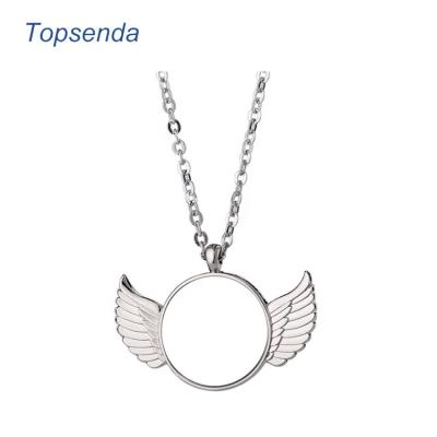 China Romantic DIY Metal Blank Wing Pendant DYE Sublimation Necklace for sale