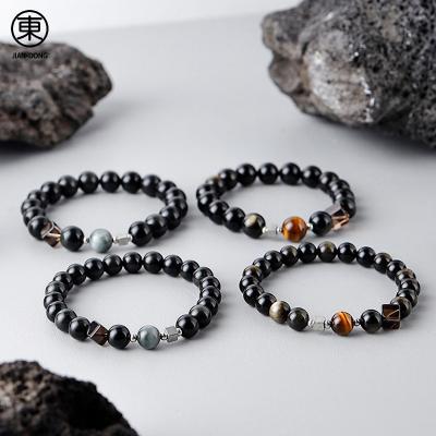 China Newest Hot Selling S0604 JIANDONG 2022 Casual/Sporting Goods Yellow Tigereye Bracelet Natural Stone And Obsidian For Men for sale