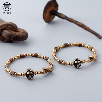 China S0631 JIANDONG FASHIONABLE Precious Natural Red Yellow Tiger-Eye Brass Bead Elastic Band Obsidian Stones Charm Bracelets For Men for sale