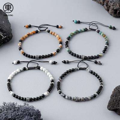 China FASHIONABLE Hot Selling Natural African Turquoise S0626 JIANDONG Black Agate Beads Beaded Bracelet Custom Stretch Bracelet For Men for sale