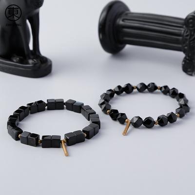 China S0663 JIANDONG Fashion Casual/Sports Handmade Black Agate Beaded Bracelet Charm Custom Elastic Rope Bracelet For Men for sale