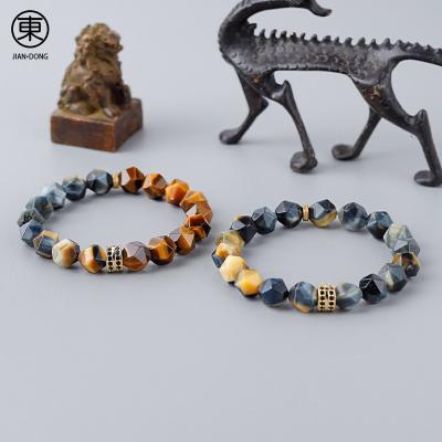 China S0612 JIANDONG New Arrival FASHIONABLE Natural Hawk's Eye Bead Bracelet 10mm Tiger's Eye Stone Rope Charm Bracelet Elastic for sale