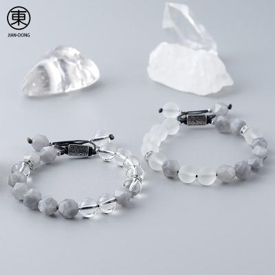 China S0614 casual/sporty JIANDONG the best-selling handmade premium natural white crystal bracelet for men with adjustable charm hand strings for sale