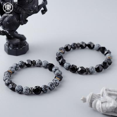 China Fashion TRENDY simple natural material cut S0622 JIANDONG black agate and snow series stone bracelet suitable for men for sale