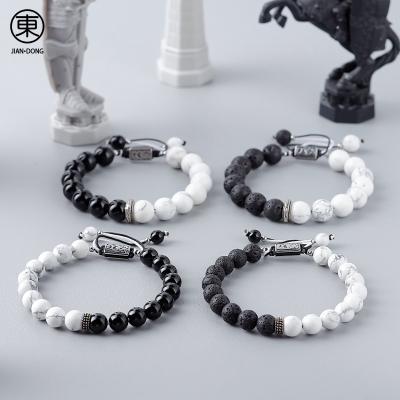 China S0605 JIANDONG charm bracelets natural black howlite handwoven wholesale casual/sporty agate adjustable rope beads bracelet for men for sale