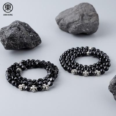 China S0619 JIANDONG High Quality Casual/Sporty Natural Black Agate 8mm Bracelet Three Circle Hand String Charm Bracelets For Men for sale