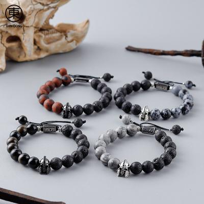 China S0613 JIANDONG 2022 hot selling fashion helmet warrior bracelet 10MM natural obsidian bracelet adjustable pelelith bracelet for men for sale