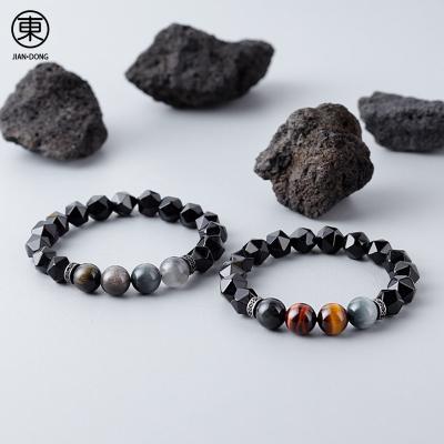 China S0641 casual/sporty JIANDONG 2022 most popular beaded bracelet for men material composition black agate tigereye obsidian for sale