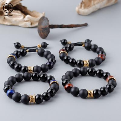 China S0661 JIANDONG Casual/Sporty Natural Black Agate Tiger Eye Blue Red Stone Beaded Adjustable Bangle Charm Bracelet For Men for sale