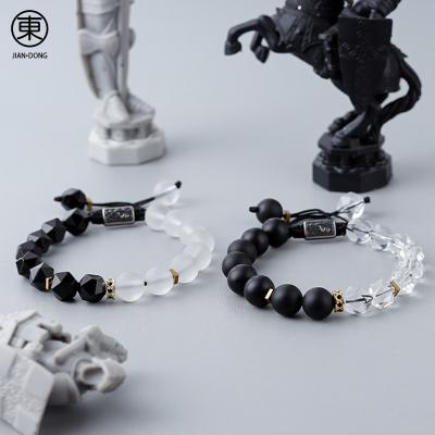 China S0655 JIANDONG 2022 Hot Sale Trendy Natural Black Agate Bead Jewelry Fashion Adjustable White Crystal Charm Bracelet For Men for sale