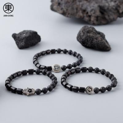 China S0650 JIANDONG Volcanized Charm Stretch Casual/Sporty Wholesale Handmade High Quality 6mm Beaded Bracelet For Men for sale