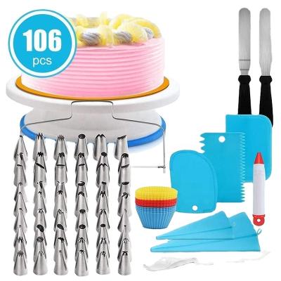 China Viable Hot Sale 106pcs/set Decorating Cake Tools Cake Stand Turntable Supplies Plastic Cake Stand for sale