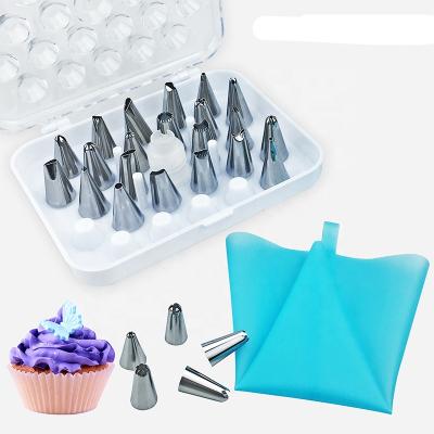 China Sustainable 26pcs Cake Tools Decorating Tip Set Stainless Steel Cake Spouts Set for sale