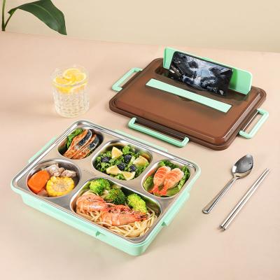 China Freshness Keeping Lunch Compartment Design Sealed Leakproof High Capacity Food Container Bento Lunch Box With Cutlery Stainless Steel for sale