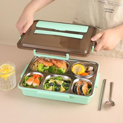 China Wholesale Microwavable 5 Compartments Steel Lunch Box Bento Carry-All Lunch Box For Adult for sale