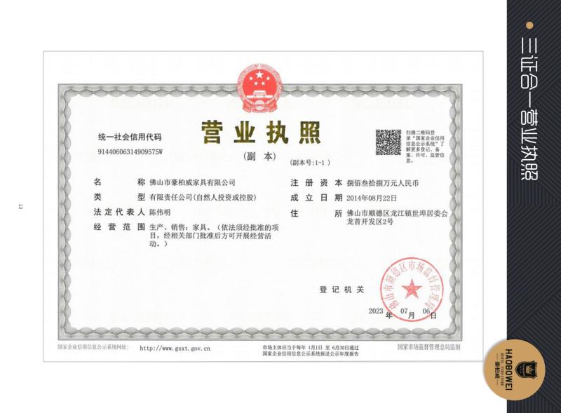 Business license - Foshan Haobowei Furniture Co., Ltd.