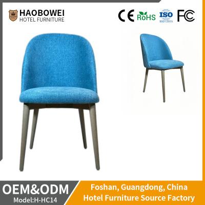 China Indoor Blue Upholstered Hotel Dining Chair Wood Fabric Accent Home Furniture for sale