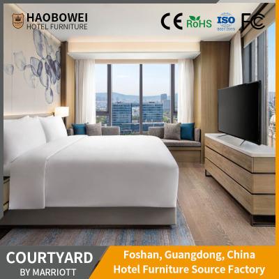 China US Payment Foshan 4 Star King Size Bedroom Headboard Marriott Resort Hotel Furniture Set zu verkaufen