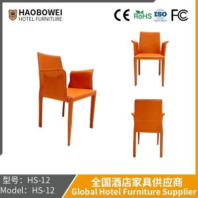 China                    Italian Saddle Leather Armrest Dining Chair Nordic Modern Simple High-End Restaurant Chairs to Negotiate Comfortable Backrest Chair              for sale