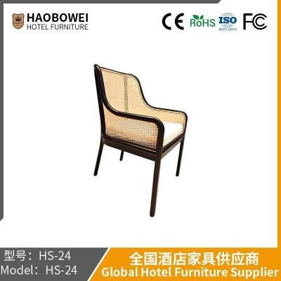 China Nueva silla de apoyo de brazo de madera sólida de estilo chino, silla de descanso de caña de cama y desayuno, silla de estudio de hotel silla de negociación de cafetería en venta