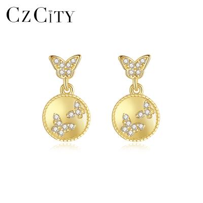 China CZCITY 2021 CLASSIC Fashion Designer Korean Cute Gold Plated S925 Sterling Silver CZ Gold Butterfly Stud Earrings for sale