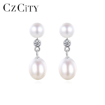 China 2021 Latest Fashions CZCITY Beaded Earring Beautiful Pearl Woman Gold Fashionable Elegant Statement CLASSIC for sale